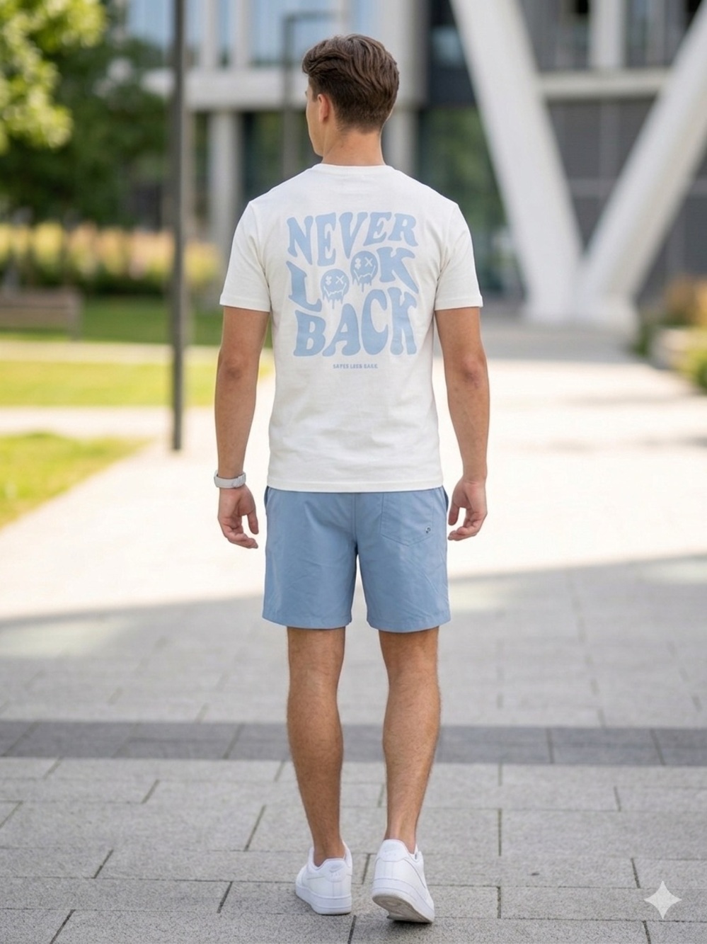 Never Look Back Graphic Tee & Light Blue Shorts Set